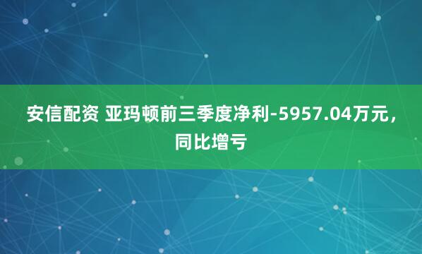安信配资 亚玛顿前三季度净利-5957.04万元，同比增亏